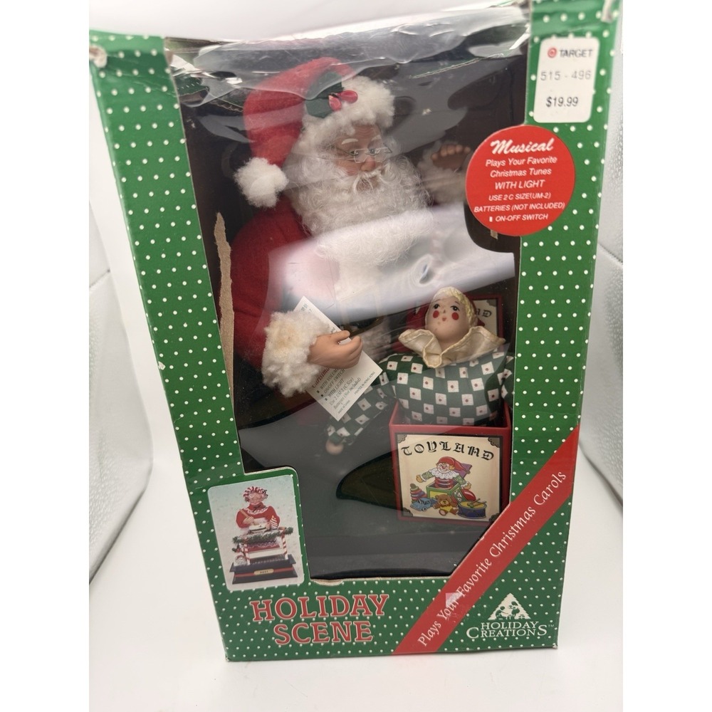 Holiday Creations Vintage Santa Claus Musical Light up Christmas Jack in The Box